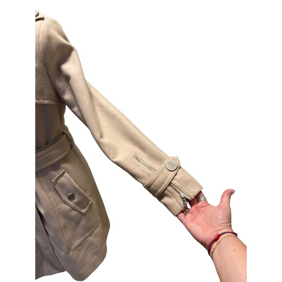 Kenneth Cole New York Long Peacoat Beige Size 6 Y2K Quiet Luxury Minimalist Wool - Picture 10 of 16